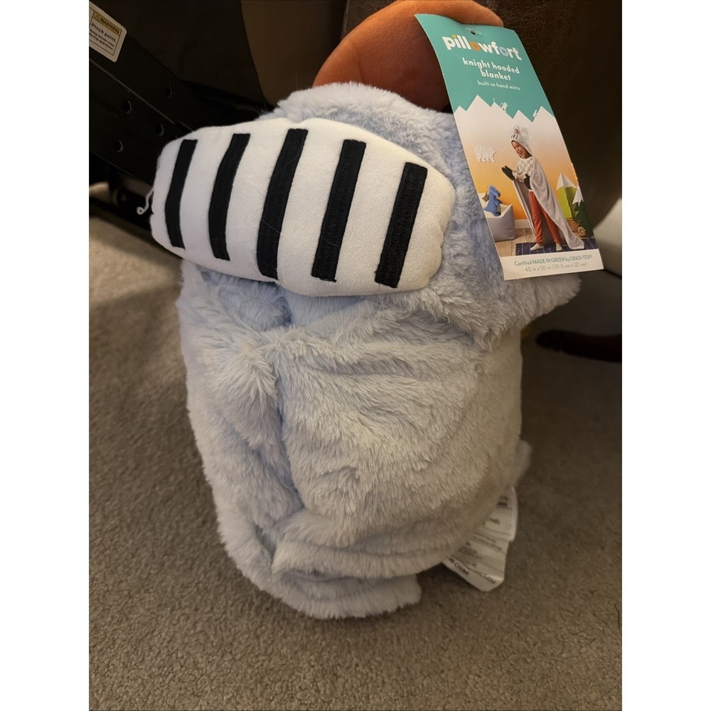 Pillowfort Knight Hooded Blanket with Built-In Hand Mitts Gray 40 x 50 NWT